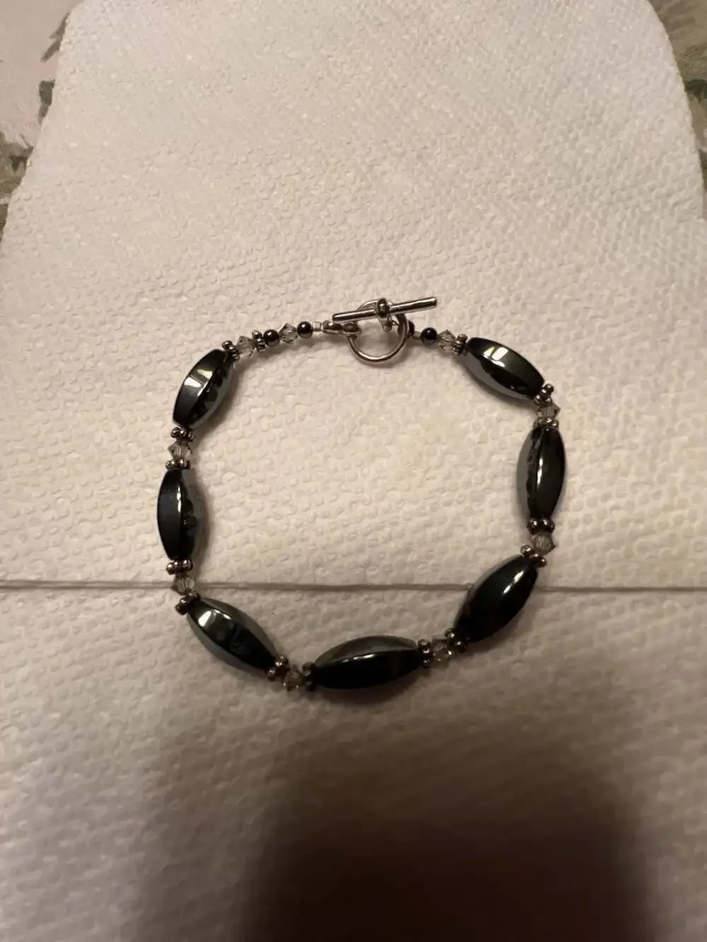 Hematite and Crystal Beaded Toggle Clasp Bracelet